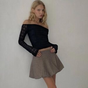 Neira Long Sleeve Bardot Top In Textured Knit Black